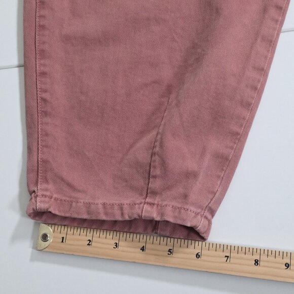Zara Denim Pants Womens 10 Coral Barrel Leg Cotton Slouchy Marsala Boho Hippie - Picture 9 of 16